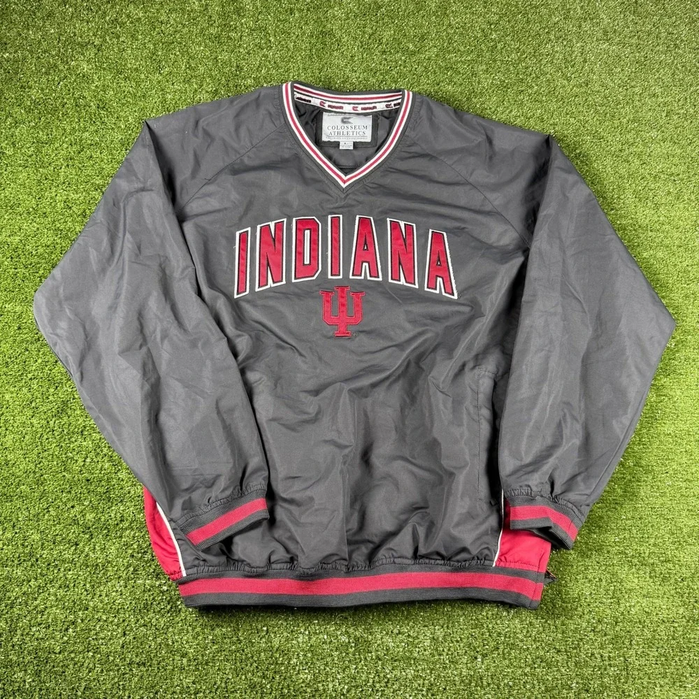 Colosseum Athletics Indiana Hoosiers Windbreaker Pullover Gray Red Mens Large